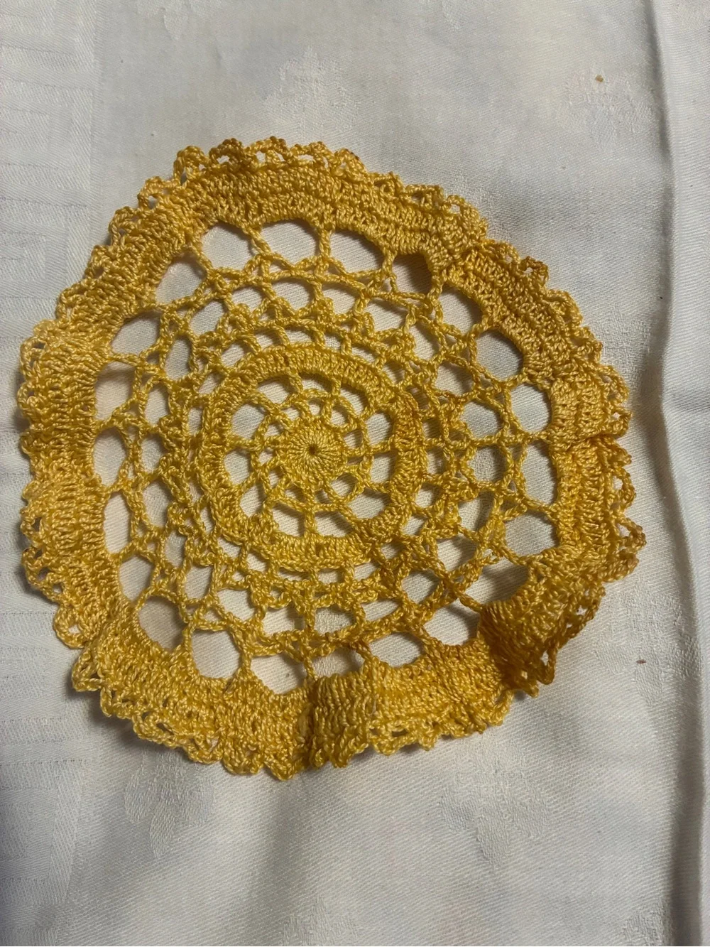 Handmade Crochet Doily Yellow round 6”